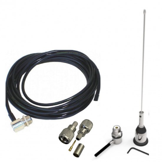 Antena Móvel 1/4 Vhf e Cabo 5 metros com coenctor mini motorola asl SLMFM-0V