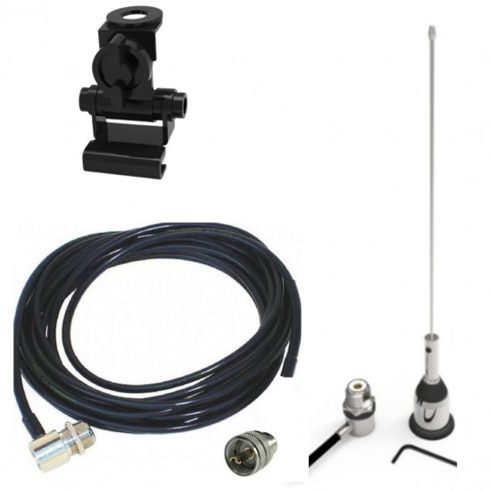 Antena Movel Vhf 1/4 O Cabo Suporte Porta Mala